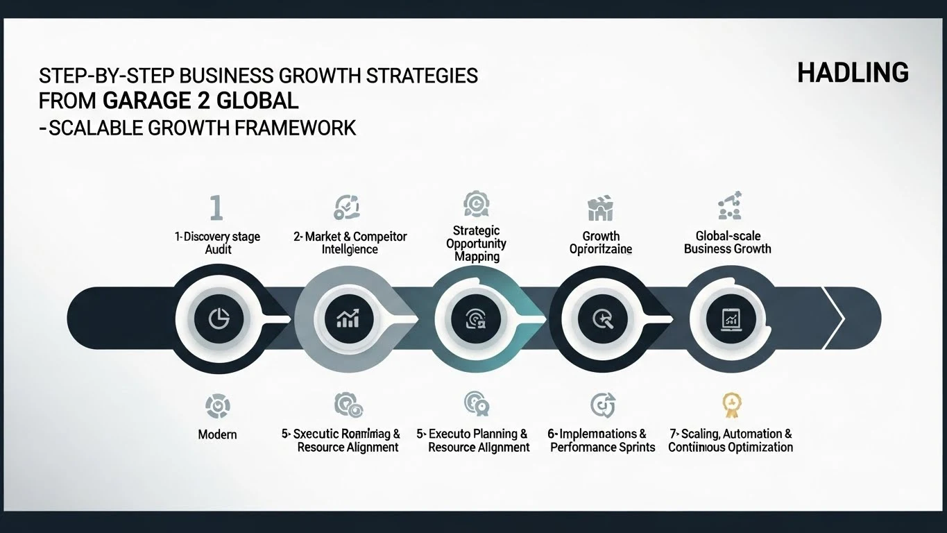 business growth strategies from Garage 2 Global process infographic