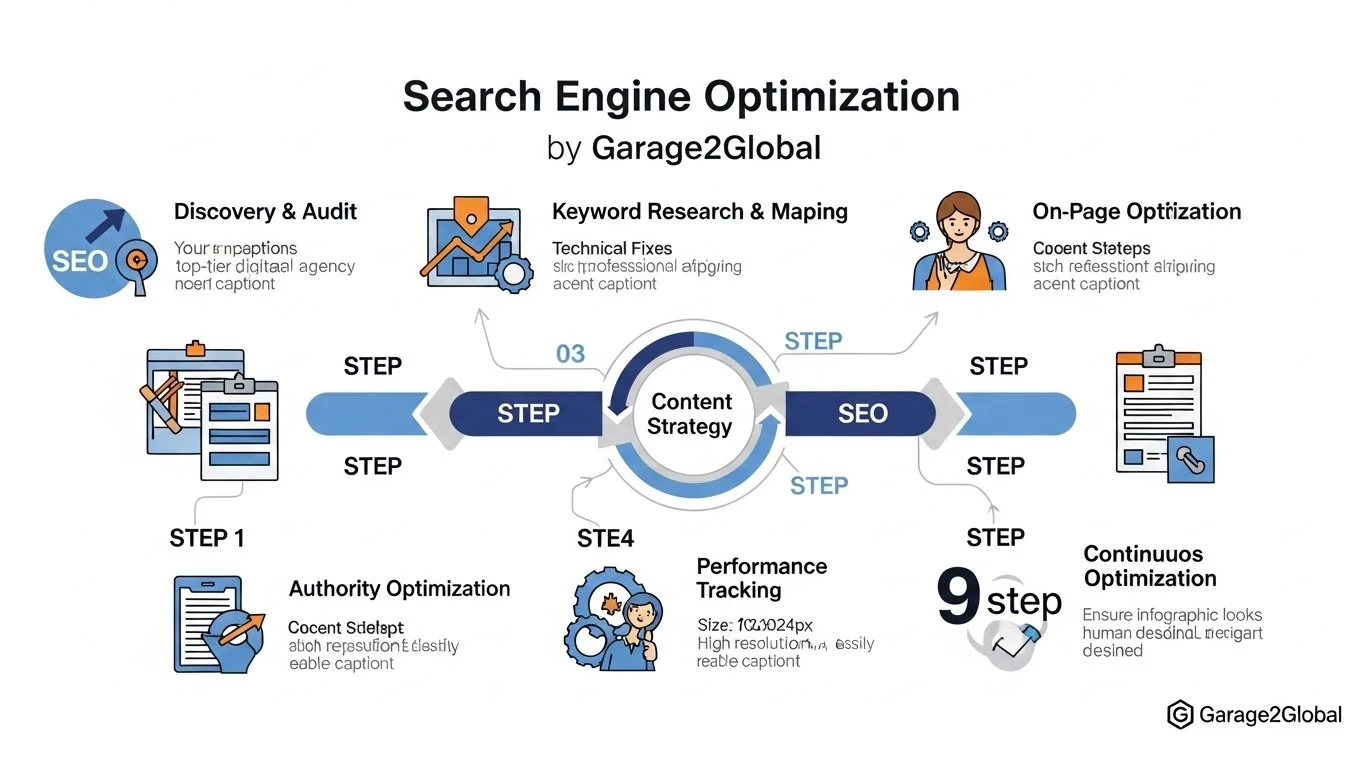 SEO by Garage2Global step‑by‑step workflow