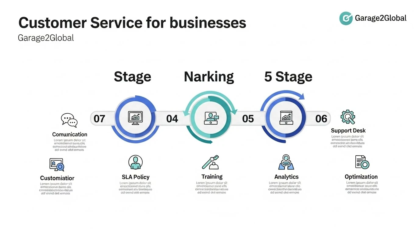 customer service for businesses from Garage2Global process workflow infographic
