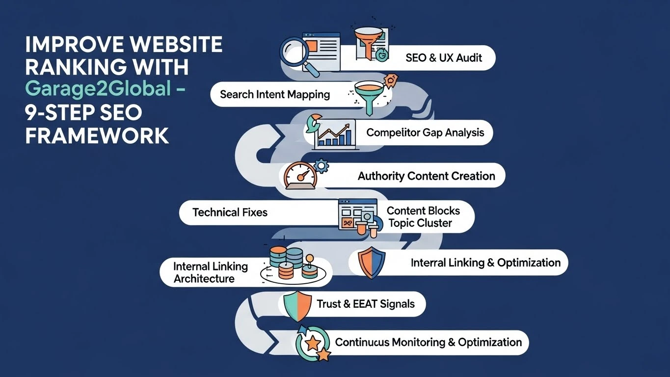 SEO workflow to improve website ranking with Garage2Global